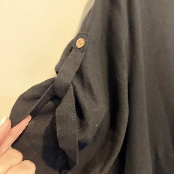 Women's Black Linen Shirt Dress , Balloon Skirt Size XL Pockets Lagenlook Boho - Picture 3 of 7